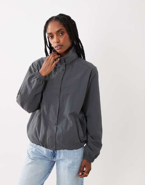 Threadbare shower proof funnel neck jacket in charcoal gray - view 1