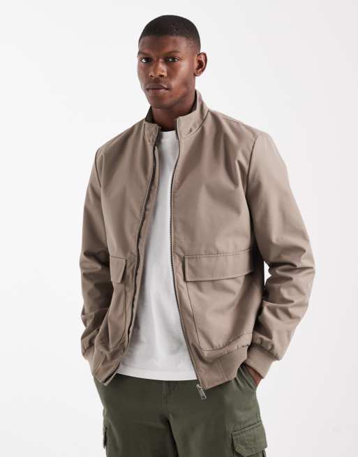 Threadbare showerproof bomber jacket with front pockets in taupe