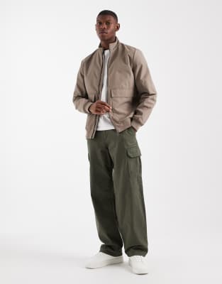 Threadbare Showerproof Bomber Jacket With Front Pockets In Neutral