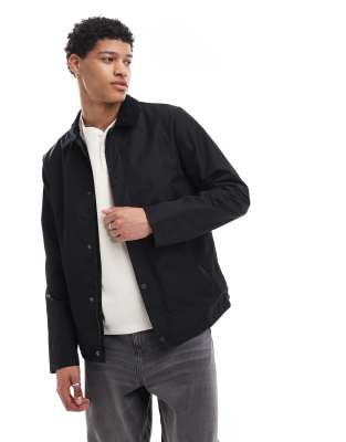 Threadbare Showerproof Corduroy Collar Jacket In Black