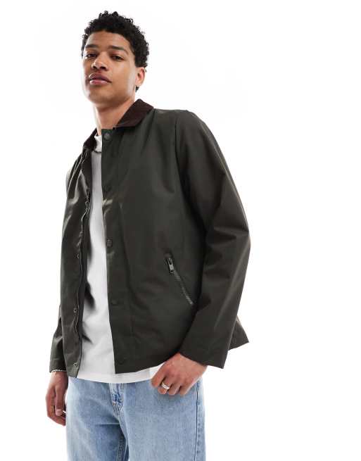 Threadbare Showerproof corduroy collar jacket in khaki