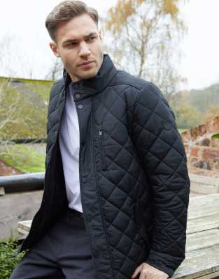Threadbare Showerproof Funnel Neck Diamond Quilted Jacket In Black