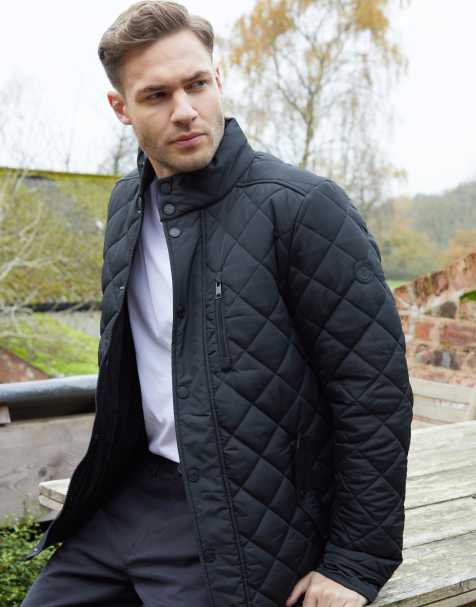 Threadbare Showerproof funnel neck diamond quilted jacket in black - view 1