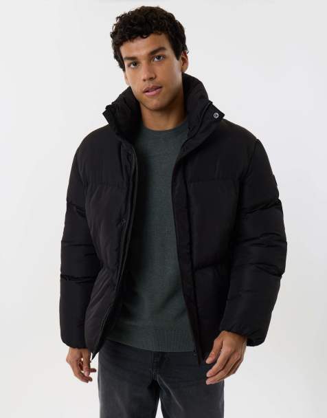 Threadbare Showerproof funnel neck puffer coat in black - view 1