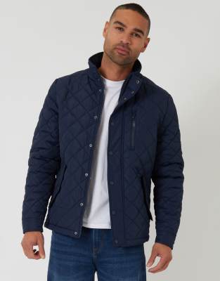 Threadbare Showerproof Funnel Neck Quilted Jacket In Blue