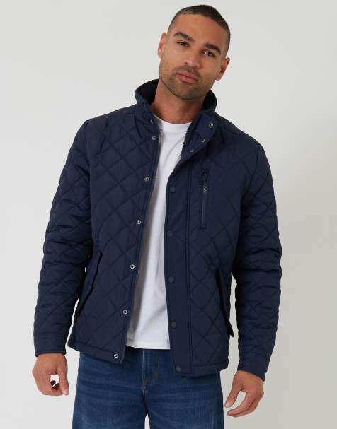 Threadbare Showerproof funnel neck quilted jacket in navy - view 1