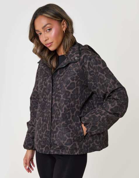 Threadbare Showerproof funnel neck rain mac in leopard print in leopard - view 1
