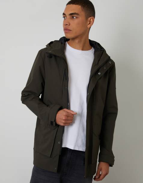 Threadbare Showerproof hooded coat in khaki - view 1