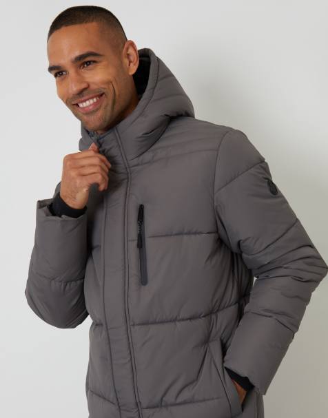 Threadbare Showerproof hooded longline puffer jacket in dark grey - view 1