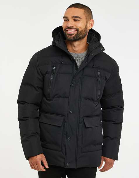 Threadbare Showerproof hooded padded jacket in black - view 1