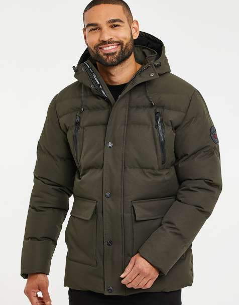 Threadbare Showerproof hooded padded jacket in khaki - view 1