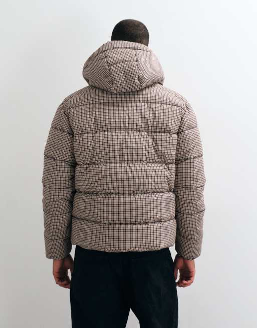 Threadbare Showerproof Hooded Puffer Coat in Brown Check, 4 of 5