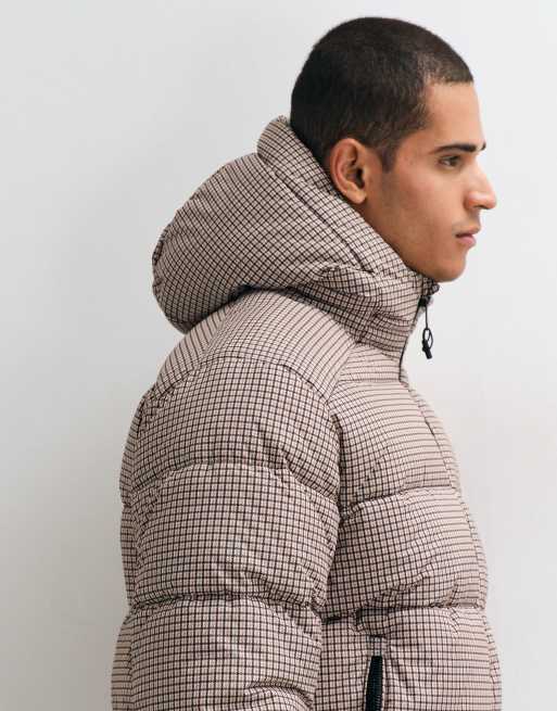 Threadbare Showerproof Hooded Puffer Coat in Brown Check, 5 of 5