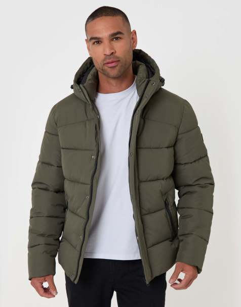 Threadbare Showerproof hooded puffer coat in khaki - view 1