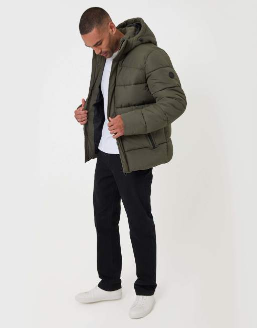 Threadbare Showerproof hooded puffer coat in khaki, 3 of 5