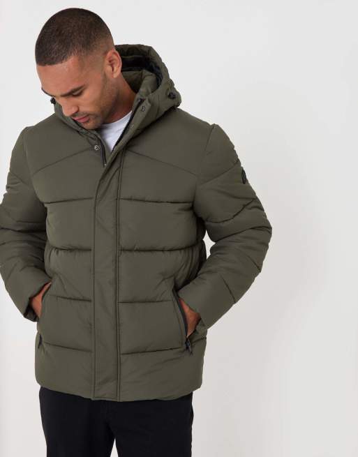 Threadbare Showerproof hooded puffer coat in khaki, 4 of 5