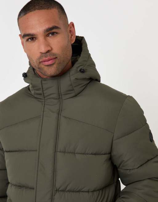 Threadbare Showerproof hooded puffer coat in khaki, 5 of 5