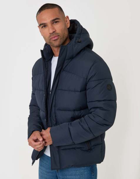 Threadbare Showerproof hooded puffer coat in navy - view 1