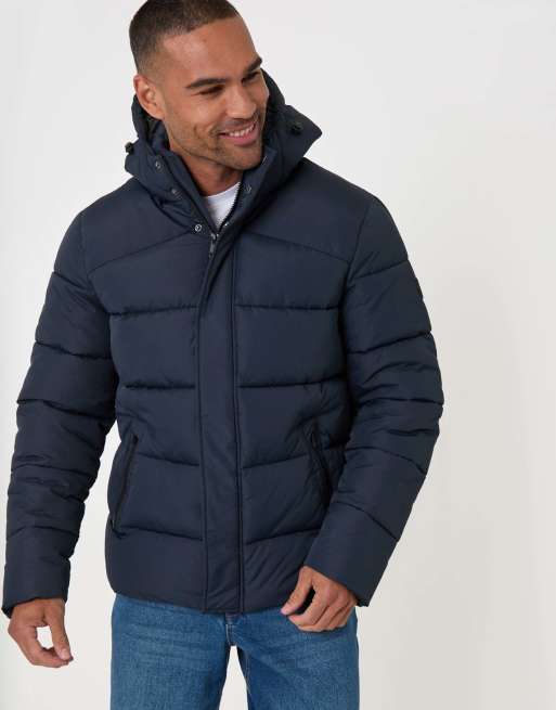 Threadbare Showerproof hooded puffer coat in navy, 2 of 5