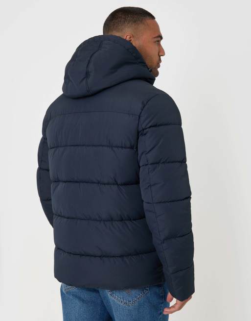 Threadbare Showerproof hooded puffer coat in navy, 4 of 5