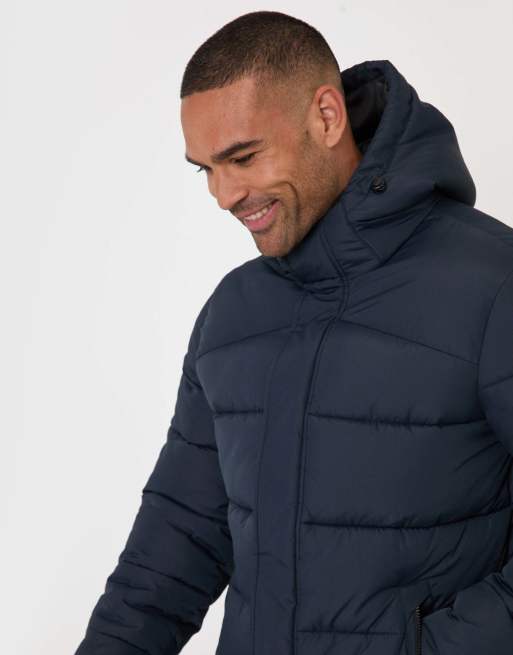 Threadbare Showerproof hooded puffer coat in navy, 5 of 5