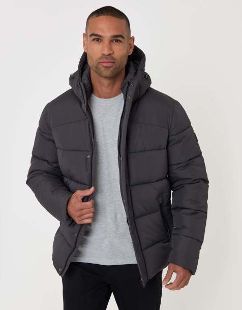 Threadbare Showerproof hooded puffer coat in slate grey - view 1