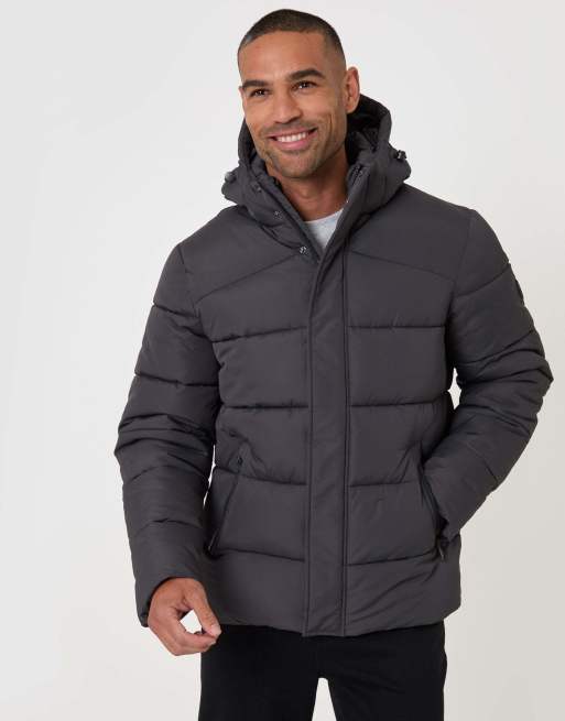 Threadbare Showerproof hooded puffer coat in slate grey, 2 of 5