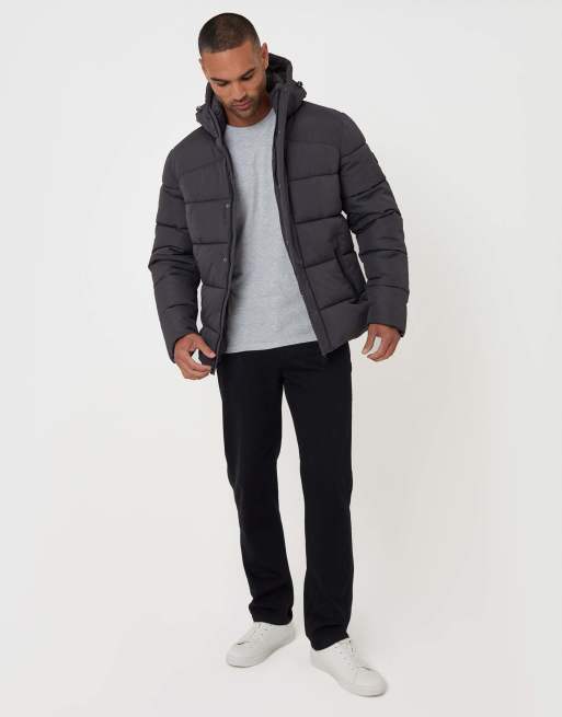 Threadbare Showerproof hooded puffer coat in slate grey, 3 of 5