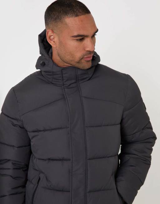 Threadbare Showerproof hooded puffer coat in slate grey, 5 of 5