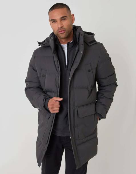 Threadbare Showerproof hooded puffer coat with adjustable waist in slate grey - view 1