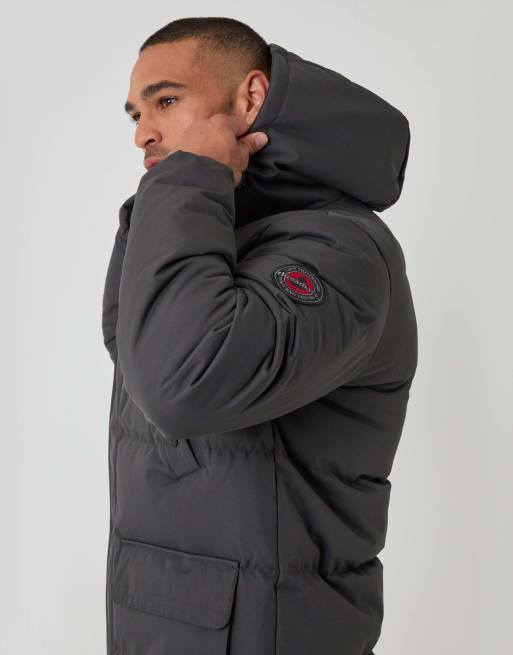 Threadbare Showerproof hooded puffer coat with adjustable waist in slate grey, 2 of 4