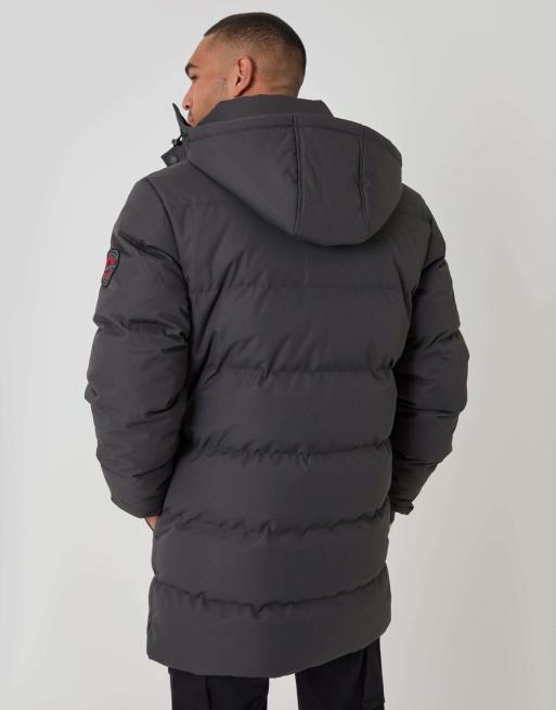 Threadbare Showerproof hooded puffer coat with adjustable waist in slate grey, 4 of 4