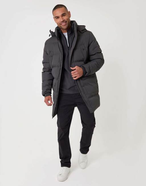 Threadbare Showerproof hooded puffer coat with adjustable waist in slate grey, 5 of 5