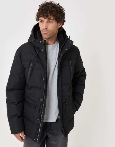 Threadbare Showerproof hooded puffer coat with borg lined hood in black - view 1