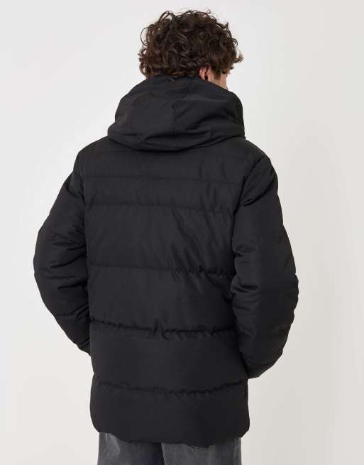 Threadbare Showerproof hooded puffer coat with borg lined hood in black, 3 of 4