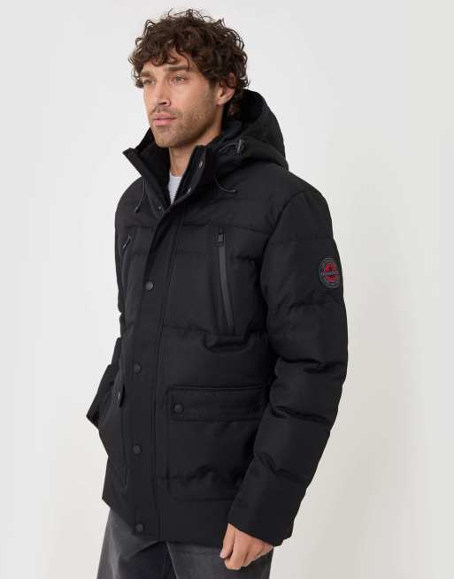 Threadbare Showerproof hooded puffer coat with borg lined hood in black, 4 of 4