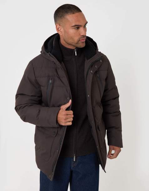 Threadbare Showerproof hooded puffer coat with borg lined hood in chocolate brown - view 1
