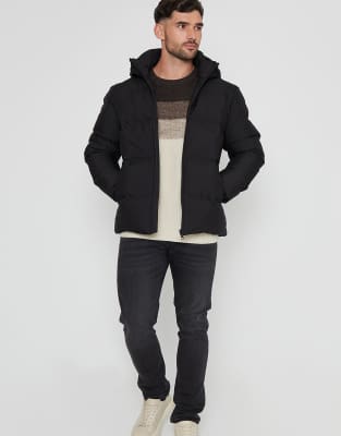 Threadbare Showerproof Hooded Puffer Jacket In Black