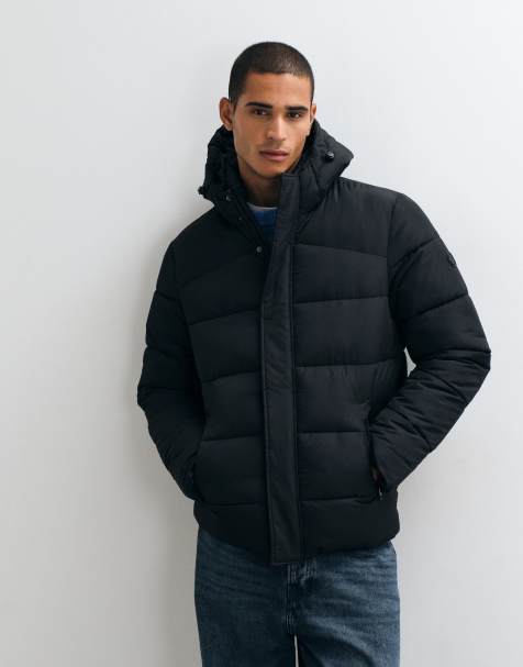 Threadbare showerproof hooded puffer jacket in black - view 1