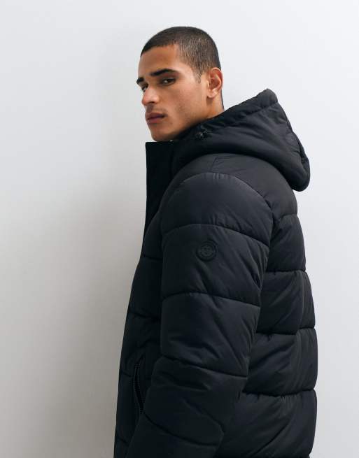 Threadbare showerproof hooded puffer jacket in black, 3 of 5