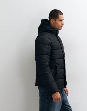 Threadbare showerproof hooded puffer jacket in black