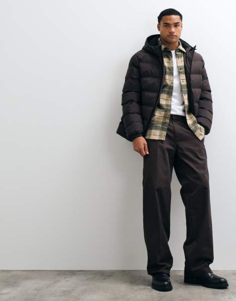 Threadbare showerproof hooded puffer jacket with matte finish in brown - view 1