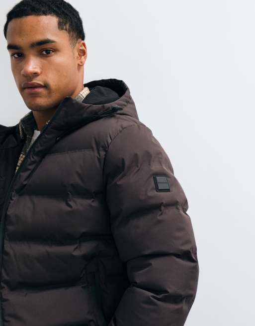 Threadbare showerproof hooded puffer jacket with matte finish in brown, 2 of 5