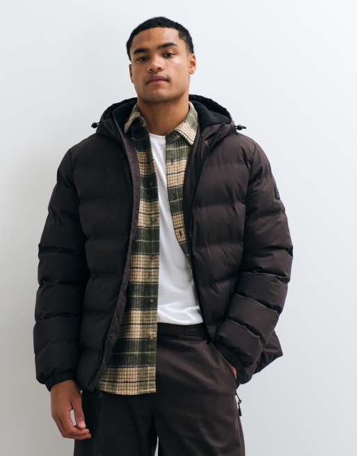 Threadbare showerproof hooded puffer jacket with matte finish in brown, 3 of 5