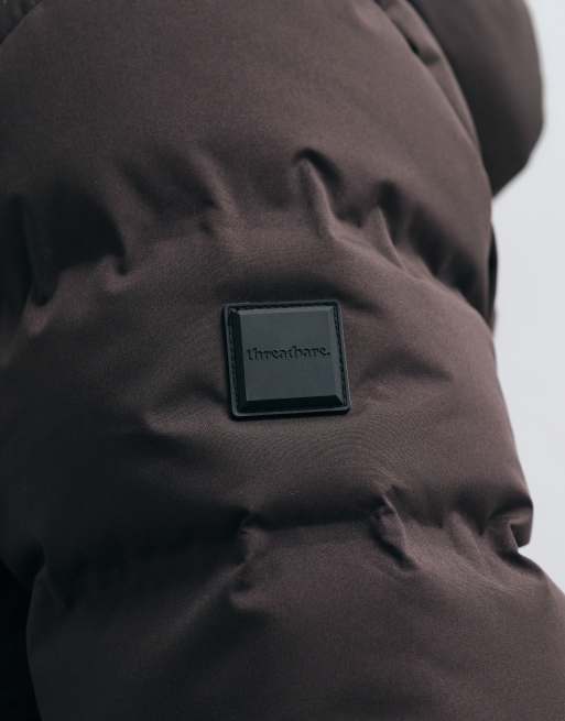 Threadbare showerproof hooded puffer jacket with matte finish in brown, 4 of 5