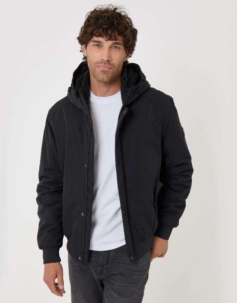 Threadbare Showerproof jacket with borg lined hood in black - view 1