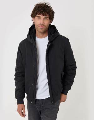 Threadbare Showerproof jacket with borg lined hood in black