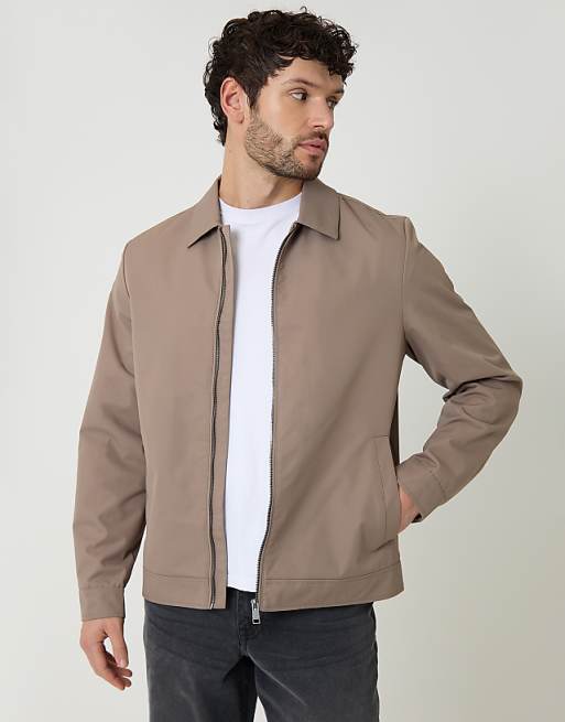 Threadbare Showerproof lightweight zip through jacket in taupe