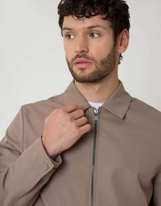 Threadbare Showerproof lightweight zip through jacket in taupe, 3 of 5