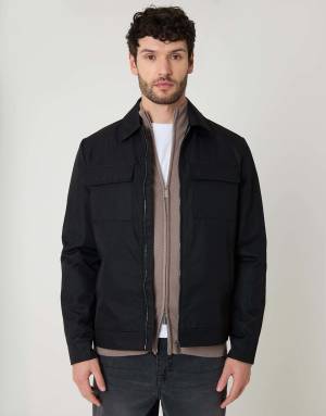 Threadbare Showerproof lightweight zip up jacket in black
